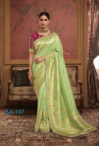 Pure Soft Dola Silk With Fancy Lace Border Designer Wedding Sarees Wholesale