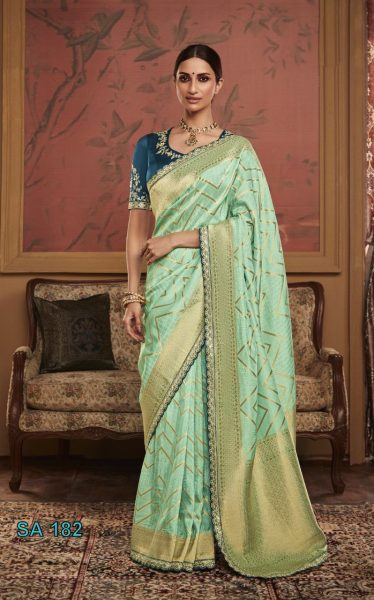 Pure Soft Dola Silk With Fancy Lace Border Designer Wedding Sarees Wholesale