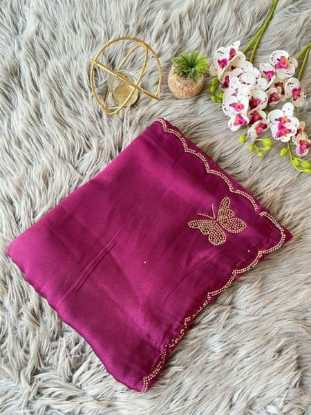 Pure Soft ShimmAr Chiffone With Jarkan Diamond And lace Border Saree Pure Chiffon Sarees Wholesale