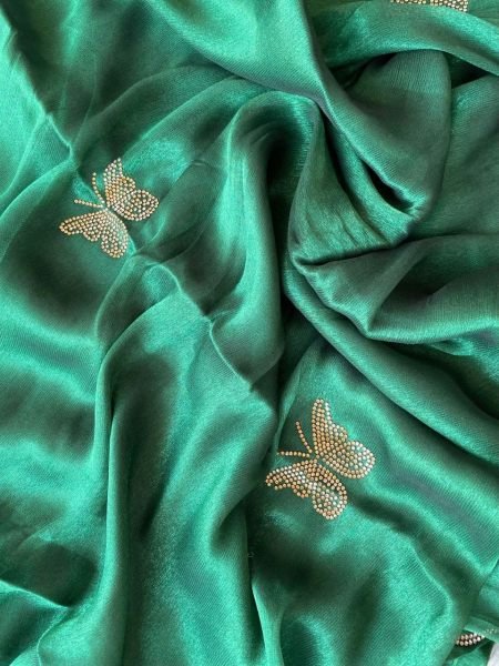 Pure Soft ShimmAr Chiffone With Jarkan Diamond And lace Border Saree Pure Chiffon Sarees Wholesale