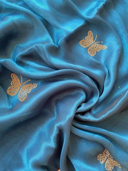 Pure Soft ShimmAr Chiffone With Jarkan Diamond And lace Border Saree Pure Chiffon Sarees Wholesale