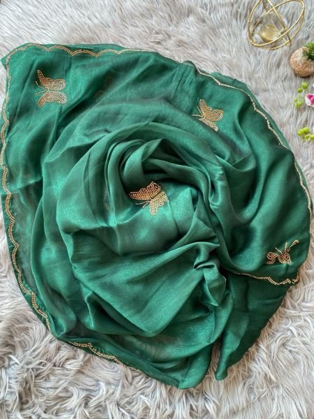 Pure Soft ShimmAr Chiffone With Jarkan Diamond And lace Border Saree Pure Chiffon Sarees Wholesale