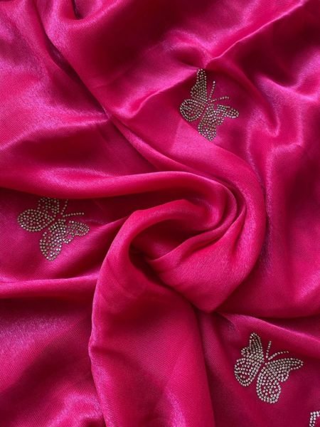 Pure Soft ShimmAr Chiffone With Jarkan Diamond And lace Border Saree Pure Chiffon Sarees Wholesale