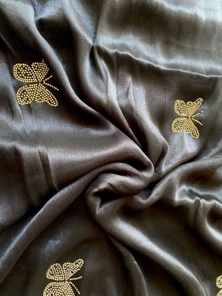 Pure Soft ShimmAr Chiffone With Jarkan Diamond And lace Border Saree Pure Chiffon Sarees Wholesale