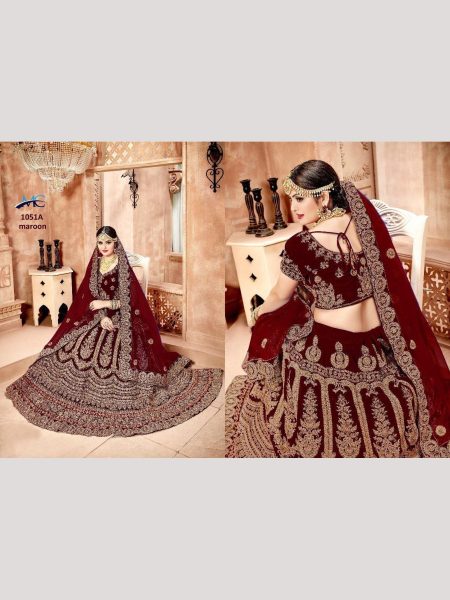 Pure Velvet Marron Color With Embroidery Work Bridal Lehenga Choli  Bridal Lehenga Choli