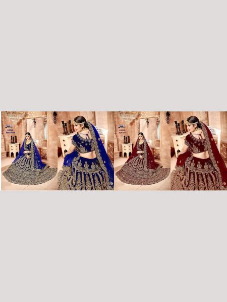 Pure Velvet Royal Blue Color With Embroidery Work Bridal Lehenga Choli  Bridal Lehenga Choli