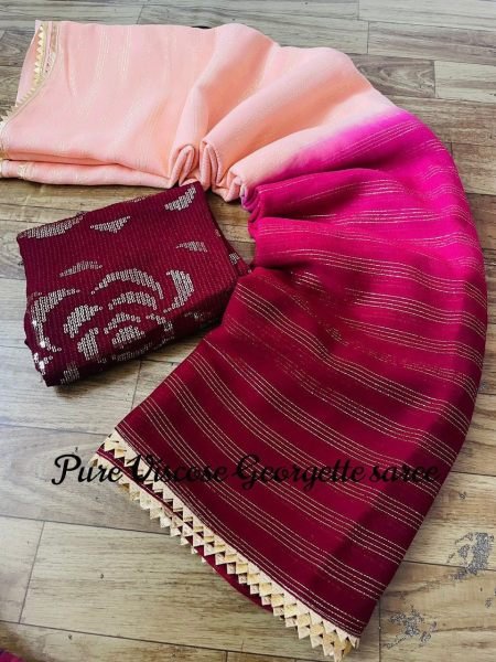 Pure Viscose Georgette saree with Weaving Golden Linens Georgette Sarees Wholesale