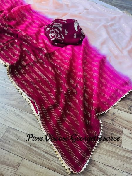 Pure Viscose Georgette saree with Weaving Golden Linens Georgette Sarees Wholesale