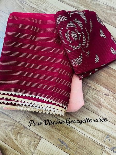 Pure Viscose Georgette saree with Weaving Golden Linens Georgette Sarees Wholesale
