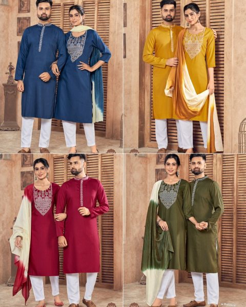 Pure viscose weaving Stripe with Embroidery couple Collection  Couple Combo collection 