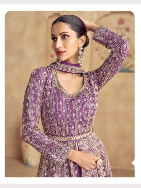 Purple Color Aashirwad Creation Real Georgette Gown With Dupatta Anarakali Gown Wholesale