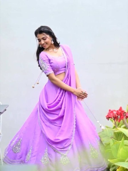 Purple Color  Chinnon Silk Lehenga Choli With Embroidery Work  Lehenga