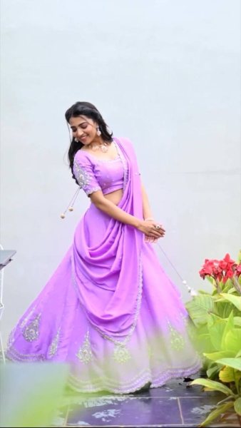 Purple Color  Chinnon Silk Lehenga Choli With Embroidery Work Designer Lehenga Choli