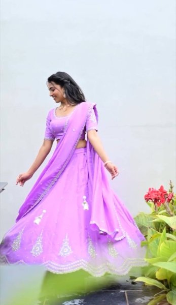 Purple Color  Chinnon Silk Lehenga Choli With Embroidery Work Designer Lehenga Choli