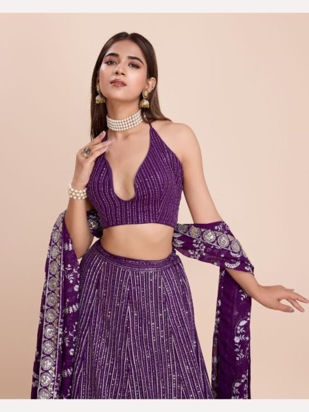 Purple Color  Heavy Fox Georgette Lehenga Choli With Sequence Work  Designer Lehenga Choli