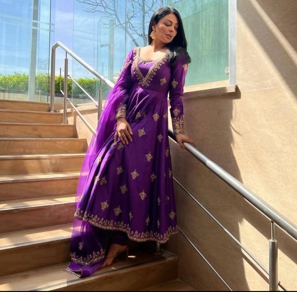 Purple Color  Heavy Pure Satin Silk Gown Pant With Dupatta Ready To Wear Collection