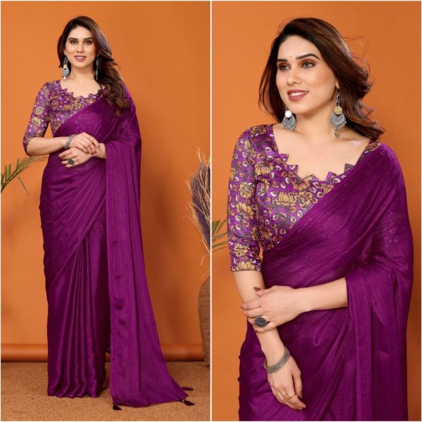 Purple Color Kalamkari Catalogue Saree Saree Collection  Designer Wedding Sarees Wholesale