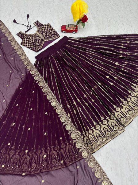 Purple Color  Lehenga Choli With Embroidery Sequence Work  Lehenga