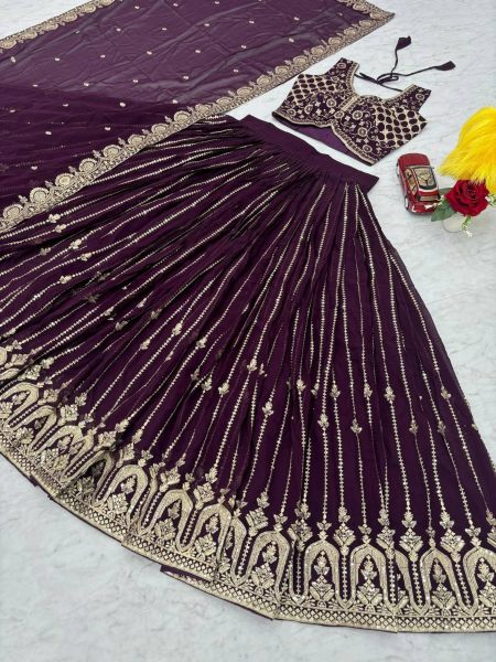 Purple Color  Lehenga Choli With Embroidery Sequence Work Designer Lehenga Choli