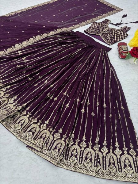 Purple Color  Lehenga Choli With Embroidery Sequence Work Designer Lehenga Choli