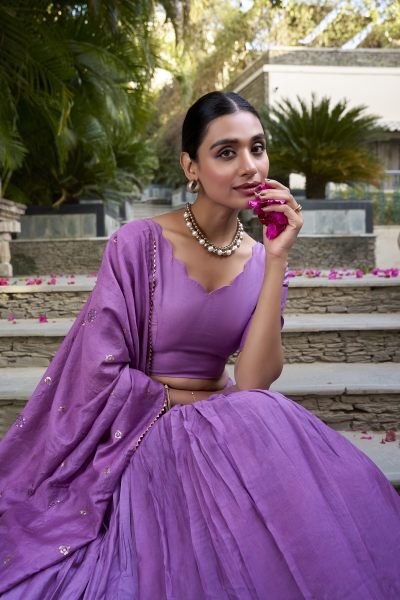 Purple Color Plain With Zari Weaving Work Border Chanderi Traditional Wear Lehenga Choli Designer Lehenga Choli