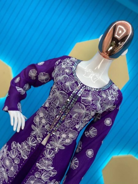 Purple Color Stylish Chinon Silk Top Plazzo  Ready To Wear Collection