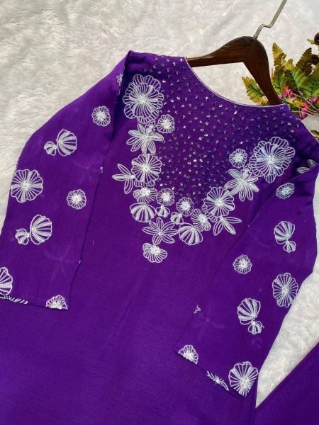 Purple Color Stylish Chinon Silk Top Plazzo  Ready To Wear Collection