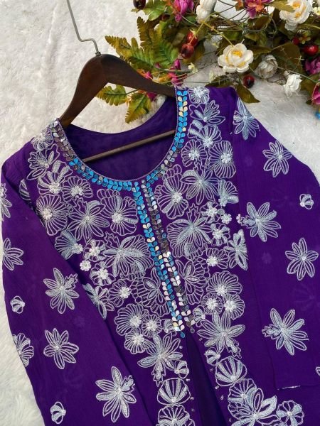 Purple Color Stylish Chinon Silk Top Plazzo  Ready To Wear Collection