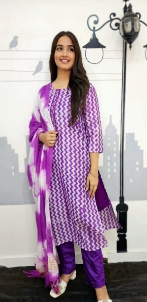 Purple Colour Kurti Pant With Dupatta Set 3 Piece Kurti Set