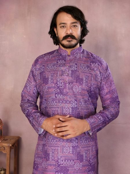  Purple Designer Cotton Kurta Pyjama Modern Festive Collection 