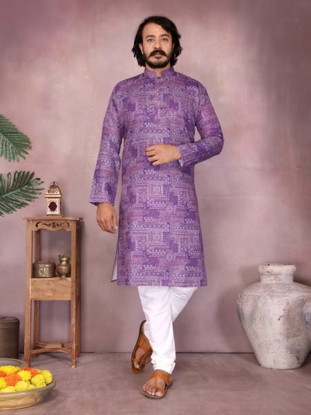  Purple Designer Cotton Kurta Pyjama Modern Festive Collection Kurta Pajama Wholesale
