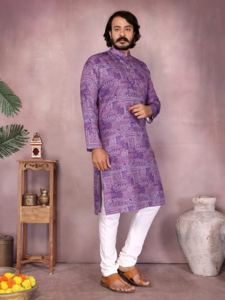  Purple Designer Cotton Kurta Pyjama Modern Festive Collection Kurta Pajama Wholesale
