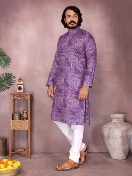 Purple Designer Cotton Kurta Pyjama Modern Festive Collection Kurta Pajama Wholesale