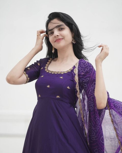 Purple Faux Georgette Gown With Embroidery Work  Ready To Wear Collection