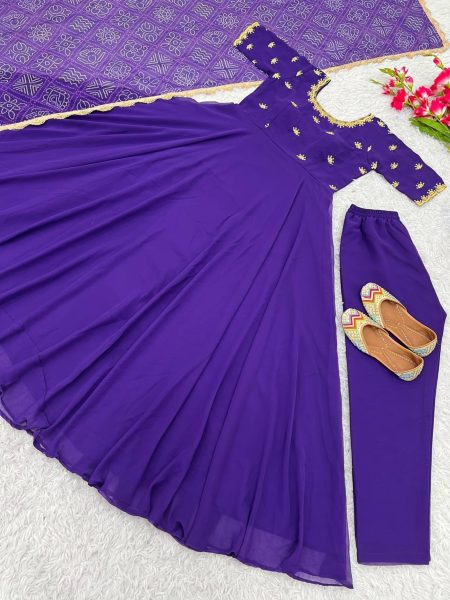 Purple Faux Georgette Gown With Embroidery Work  Ready To Wear Collection