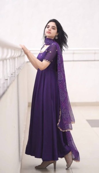 Purple Faux Georgette Gown With Embroidery Work  Ready To Wear Collection