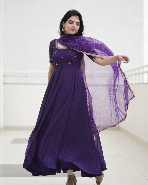 Purple Faux Georgette Gown With Embroidery Work  Ready To Wear Collection