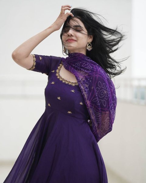 Purple Faux Georgette Gown With Embroidery Work  Ready To Wear Collection