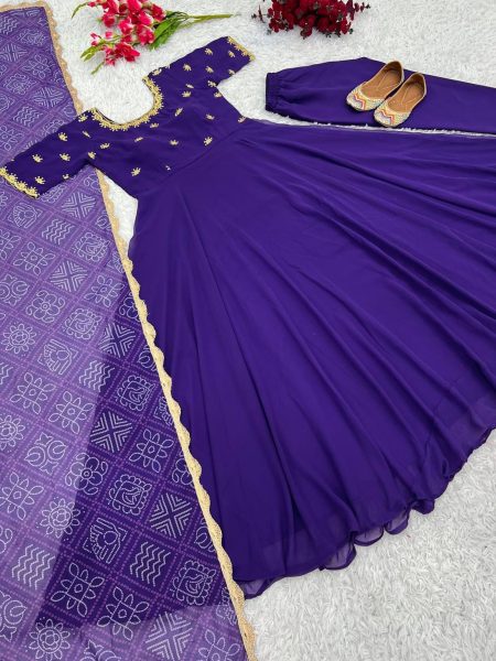 Purple Faux Georgette Gown With Embroidery Work  Ready To Wear Collection