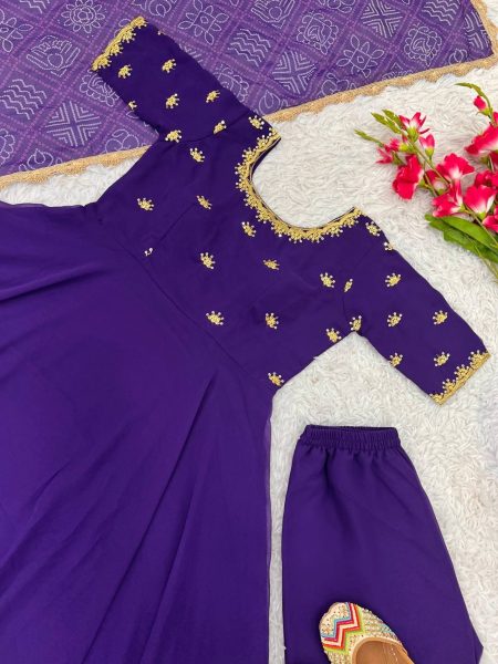 Purple Faux Georgette Gown With Embroidery Work  Ready To Wear Collection