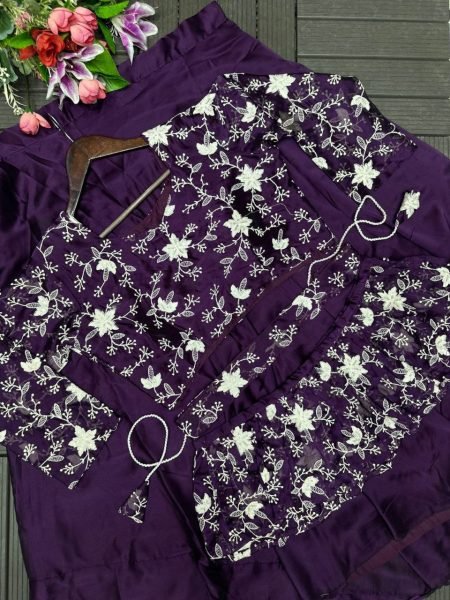 Purple Floral Embroidered Peplum Lehenga Set Ready to Wear Festive Elegance Ready To Wear Saree 