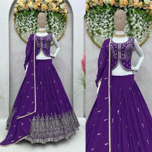 Purple Foux Georgette Lehenga Choli And Sequence Work  Designer Lehenga Choli