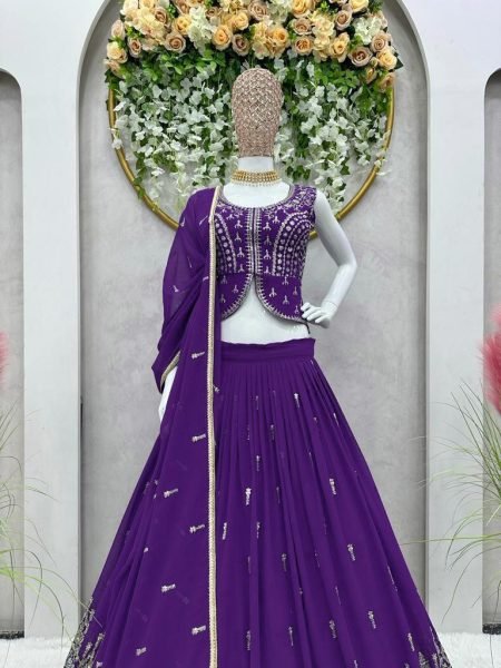 Purple Foux Georgette Lehenga Choli And Sequence Work  Designer Lehenga Choli