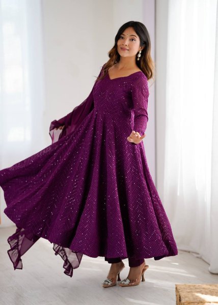 Purple Fox Georgette Embroidered Anarkali Dress with Dupatta Bulk Order for Resellers Diwali Collection