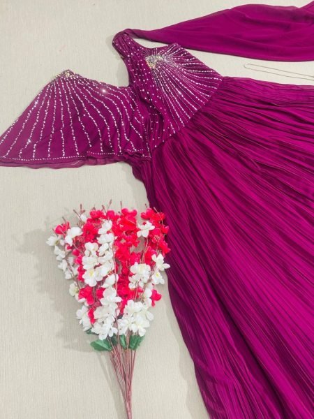 Purple Fox Georgette Real Handwork Gown  Ready To Wear Collection