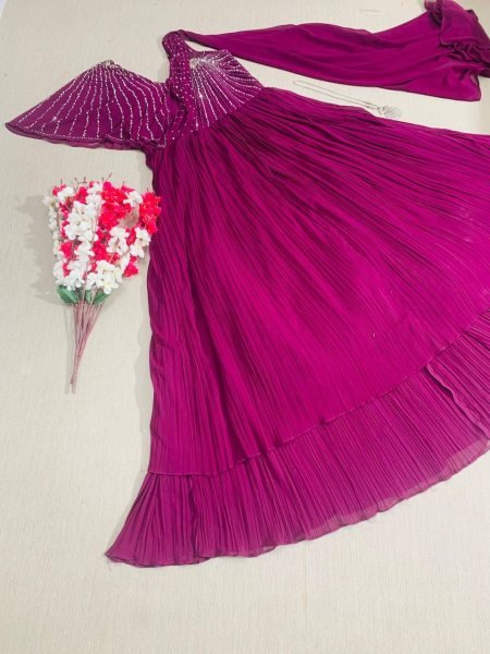 Purple Fox Georgette Real Handwork Gown  Ready To Wear Collection