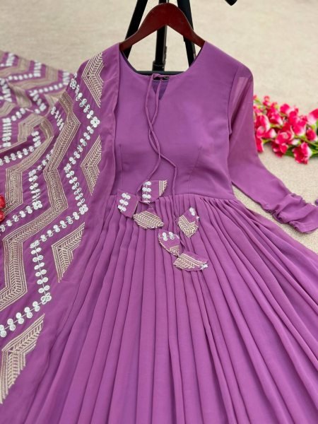 Purple Georgette Anarkali Suit Set Anarkali Kurtis 