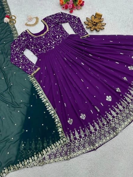 Purple Georgette Embroidered Anarkali Dress Anarkali Kurtis 