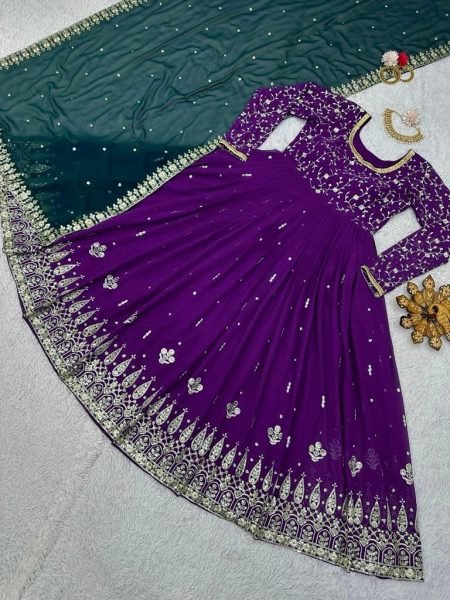 Purple Georgette Embroidered Anarkali Dress Anarkali Kurtis 