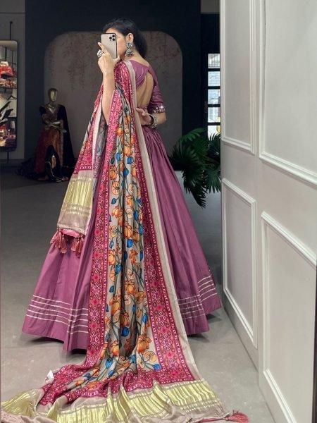 Purple Pure Cotton Lehenga Choli With Gota Patti Touch Up Navratri Lehnega Choli